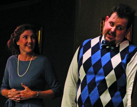Sentinel Photo/Mike Reddell Ginni Thomas and Ryan Willy run through their lines during CAST’s VIP Night presentation of Agatha Christie’s “The Mousetrap” Oct. 19.