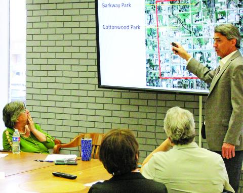Sentinel Photo/Jessica Shepard Vista Planning & Design’s Mitch Wright presented his conceptual design elements for the possible "Cottonwood Park" and "Barkway Park" project plans on Thursday, Feb. 8. The next phase for the plans is to secure an engineer.