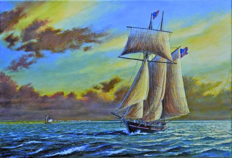 Photo courtesy of Texian Navy “Take It Back!: WILLIAM ROBBINS on Matagorda Bay November 20, 1835”  Artist: Peter Rindlisbacher * Historians: Dallam Masterson, Diana Compton, & Beth Fisher