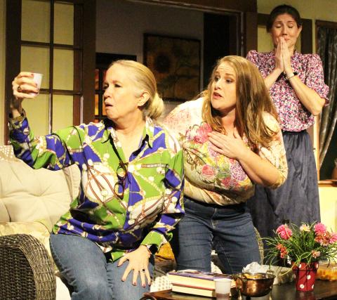 Sentinel Photo/ Jessica Shepard Stacey Steiner, Katie Brown, and Ginni Thomas trade up their wine samples for something a little stronger - with hilarious reactions during CAST's press night preview of "The Savannah Sipping Society." This is the last weekend for the comedic production.