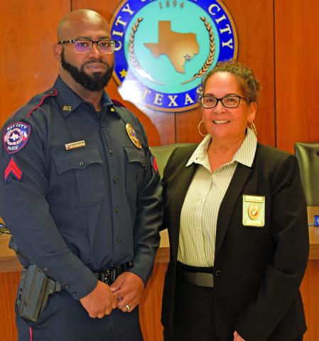 BCPD photo Corporal Jeromy Washington with Chief Christella Rodriguez