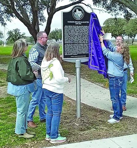 Contributed photo The state historical marker for Harmon Jerome McAllister was unveiled at dedication ceremonies at Linnie Roberts Elementary - the former site of McAllister Junior High - Saturday, March 2. See History, Page 4, for more coverage of the dedication.