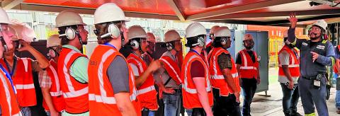 Tenaris Photo Cristian Sanchez leads a Wharton County Junior College student visit to the plant in 2023 when he, too, was a student.