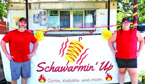 Sentinel Photo/Jessica Shepard Josh and Zanna Aaron were all smiles for their "Schawarmin' Up" grand opening on Saturday, June 8.
