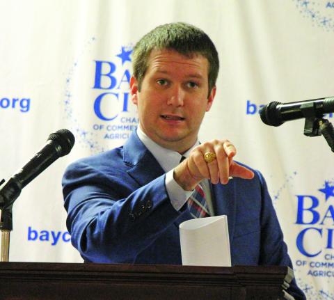 State Rep. Cody Vasut makes a point at the TWDB workshop recently. Sentinel Photo/ Jessica Shepard