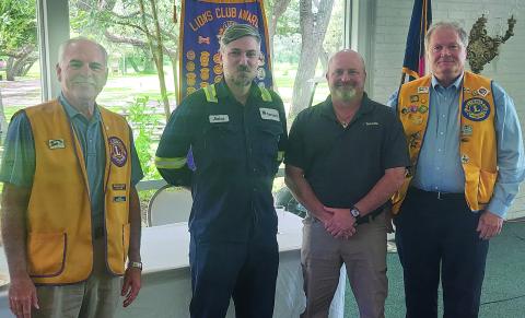 Contributed photo Josh Hardin is a new member of Bay City Lions. Shown, from left are: Mitch Thames, Hardin, his sponsor John Miller and president Bobby Seiferman.