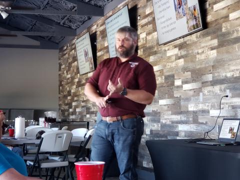 Sentinel Photo/Jessica Shepard Texas A&M AgriLife Extension Wildlife Specialist Jacob Dykes talks about water resources at wildlife symposium last week.