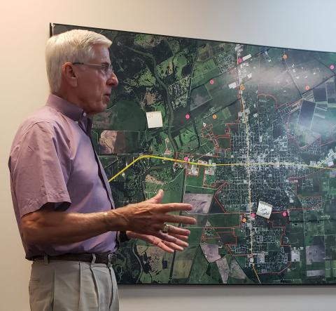 Sentinel photo Jessica Shepard Wellness Matagorda County Co-chairman Loy Sneary thanks Bay City Community Development Corporation board for their support for a future aquatics center during their meeting Monday.