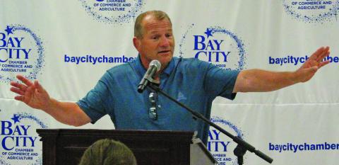 Sentinel Photo/Jessica Shepard District 22 Congressman Troy Nehls addresses over 110 attendees at the Bay City Chamber of Commerce & Agriculture’s luncheon on Thursday, Aug. 22.
