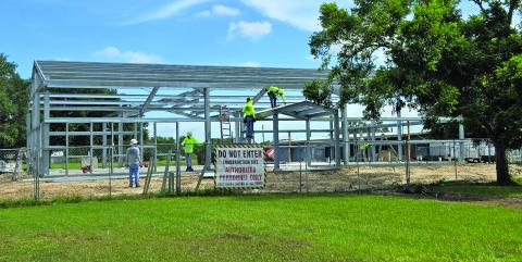Sentinel Photo/MaLinda Reddell Framing on the new Blessing Community Center is progressing steadily. With projected completion by the end of the year, the center could be used as an emergency relief center, since it will have a generator.