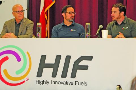 Sentinel Photo/Mike Reddell HIF-USA CEO Renato Pereira, Vice President of Project Execution Haytham Afifi and Community Affairs and Permitting Manager James Outtrim lead the latest update on the HIF-USA project during a luncheon at the Civic Center last Thursday.