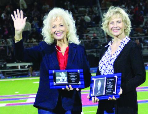 Sentinel Photo/Jessica Shepard Tidehaven High School inducted three new Hall of Fame members during halftime on Friday, Oct. 18. From left are Sandra Kubala and Susan Kubala, Class of 1975 and 1976, respectively. Not pictured is Class of 1978’s Matt Williams. 