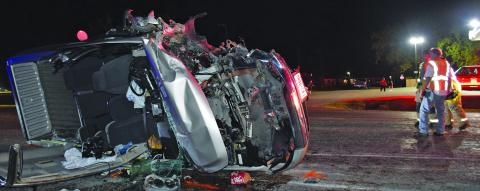BCPD photo Truck rollover on Texas 60 sends two to Houston hospital 