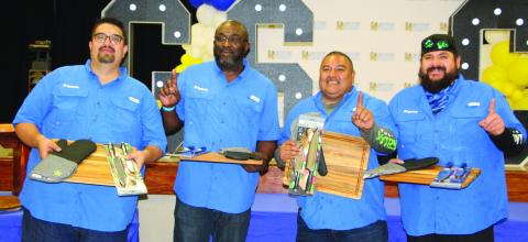 Bay City ISD Education Foundation's Annual Great Steak Cook-Off's “Best Steak” award was given to Tenaris Bay City's "Pipin' Hot Cookers" team on Saturday, March 22. Above are team members Josue Noriega, Mike Montalvo, Lorenzo Henderson, and Jesus Vera. In keeping with cookoff tradition, Tenaris' team was auctioned off to prepare a steak dinner for 10 to the highest bidder for $5,500. See Page 5 for more Great Steak Cookoff winners’ photos.  Sentinel Photo/Jessica Shepard