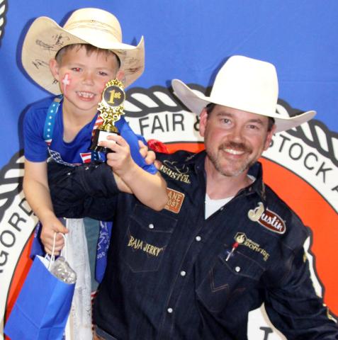 Sentinel photo by Jessica Shepard Seven-year-old Banks Busby takes first place in the Matagorda County Fair & Livestock Association's annual "Clown Contest" as chosen by PRCA's Matt Merritt on Saturday, March 8.