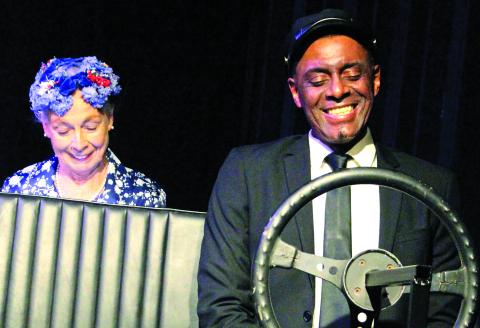 Sentinel Photo/Jessica Shepard Miss Daisy Werthan (Clare Costantini) and Hoke Coleburn (Patrick Wiggins) share a chuckle before starting their trip to the grocery store during CAST's "Driving Miss Daisy" production on Sunday, May 4. Tickets are available for the play's last weekend at https://casttx.booktix.com/dept/CAST/e/DmD.