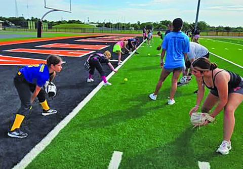 Contributed photo VVISD officials praised the success of summer camp. “These girls have already learned and made some big steps in the game this week. Baseball has been working hard on the other side of the turf this week also.