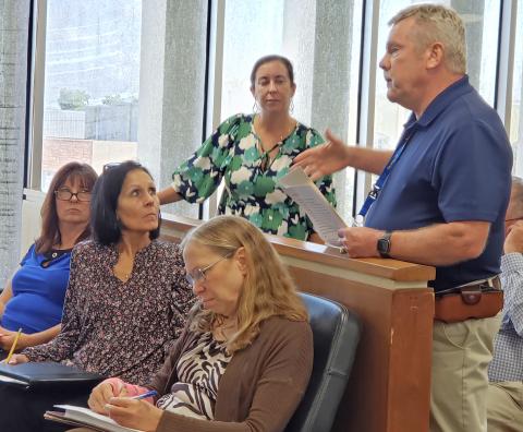 Sentinel Photo/Jessica Shepard City of Bay City Public Works Director Herb Blomquist address Commissioners Court Monday on a resolution to support a feasibility study for a possible future heavy truck route around Bay City. The city approved the resolution Aug. 12.