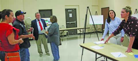 Sentinel Photo/Jessica Shepard Halff Senior Resilience Planner Melissa Beaudry, far right, talks with Bay City Community Development Corporation Executive Director Jessica Russell, far left, and Precinct 2 Commissioner Mike Estlinbaum.