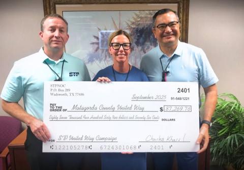 STP photo STP employees came together once again to support Matagorda County United Way through our annual campaign. Thanks to their generosity, we’re proud to present this donation that will help strengthen programs and services across our community. The donation was $87,269.76