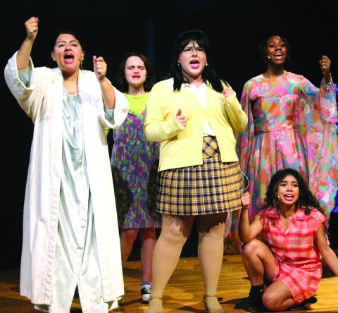 Sentinel Photo/Jessica Shepard Several "Hairspray: The Broadway Musical" cast members run through "The Big Dollhouse" song during rehearsals Monday night. The catchy tune is just one of many moments in the play.