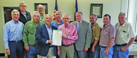 Sentinel Photo/Mike Reddell Former elected officials and business leaders were at a recent Commissioners Court meeting to show their support for the court to approve a resolution for naming a portion of Texas 35 as “Congressman Greg Laughlin Highway.” The resolution was approved unanimously.