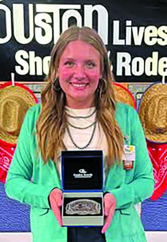 Tidehaven ISD photo Kacey Kubecka advanced to the finals and placed in the top 9 out of 175 contestants at the Houston Livestock Show and Rodeo Junior Commercial Steer Contest.