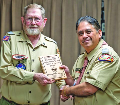 Contributed photo Michael McGehearty, left, was honored for decades of leadership and mentorship in Scouting.