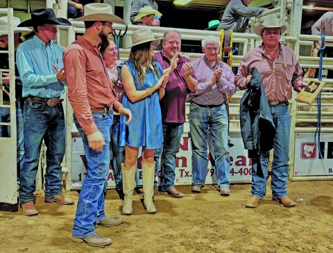 Photo courtesy of Matagorda County Cattlemen’s Association Daniel Roy Tucker III, far right, is joined by family and friends as he received the Matagorda County Cattlemen’s Association Cattleman of the Year honor recently.