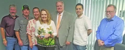 Sentinel Photo/Mike Reddell The Matagorda County Economic Development Corporation board recently recognized outgoing board member Pam Oliver of Palacios, center, for her years of service on the board. 