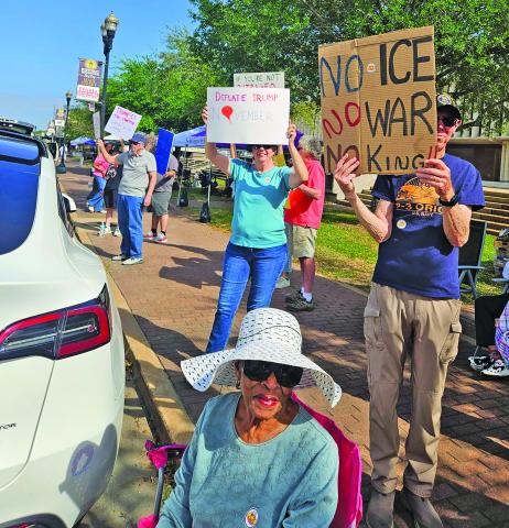 Contributed photo Participants in the No Kings Protest gathered at the Matagorda County Courthouse square at the intersection of 7th Street and Avenue F Saturday, March 28.