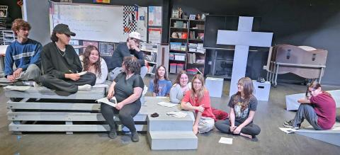 Van Vleck High School's Leopard Players go over their respective "Lafayette #1" lines during a recent rehearsal. The acting troupe is headed to Area competition on Saturday, April 11, at Crosby High School.  Contributed photo