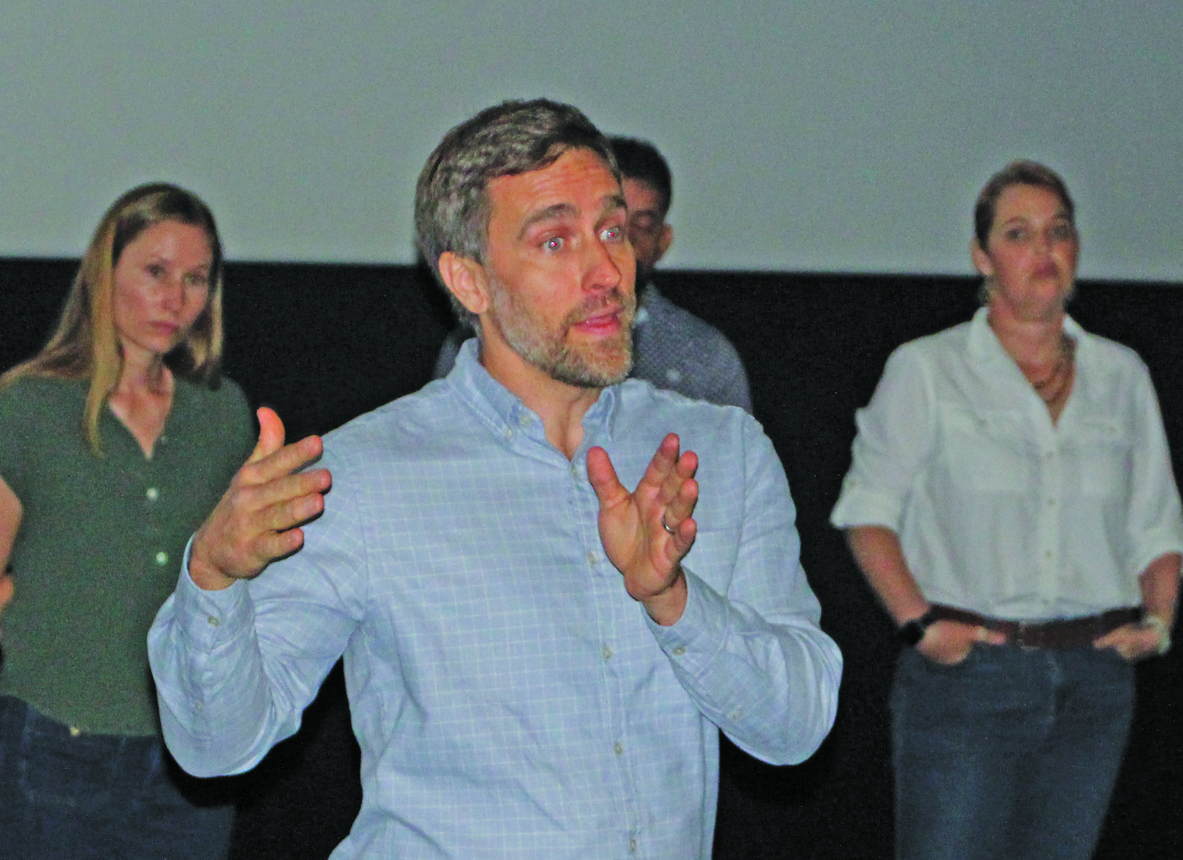 Linea Energy Senior Developer Chris Barry, center, explains the construction process for the company's solar project during a sponsored luncheon on Monday, June 29. The solar project will be located on about 2,330 acres in Buckeye. Sentinel Photo/Jessica Shepard