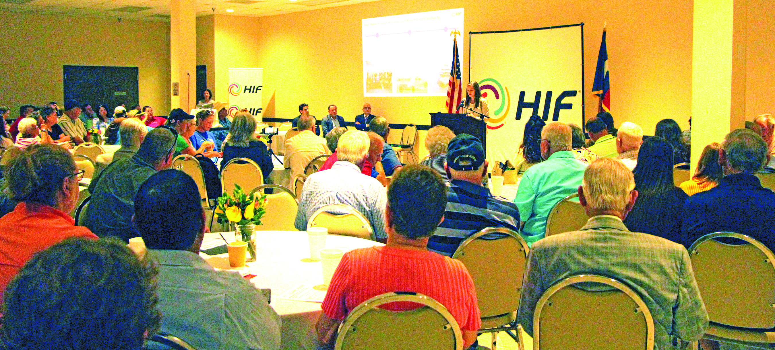Sentinel Photo/Jessica Shepard It was standing-room only at the “HIF (Highly Innovative Fuels) Update Meeting” last week. HIF USA Executive Director Meg Gentle announced that HIF has partnered with MARA Holdings, Inc. (MARA) and Starwood Digital Ventures (SDV) to bring a co-location data center campus to Matagorda County.
