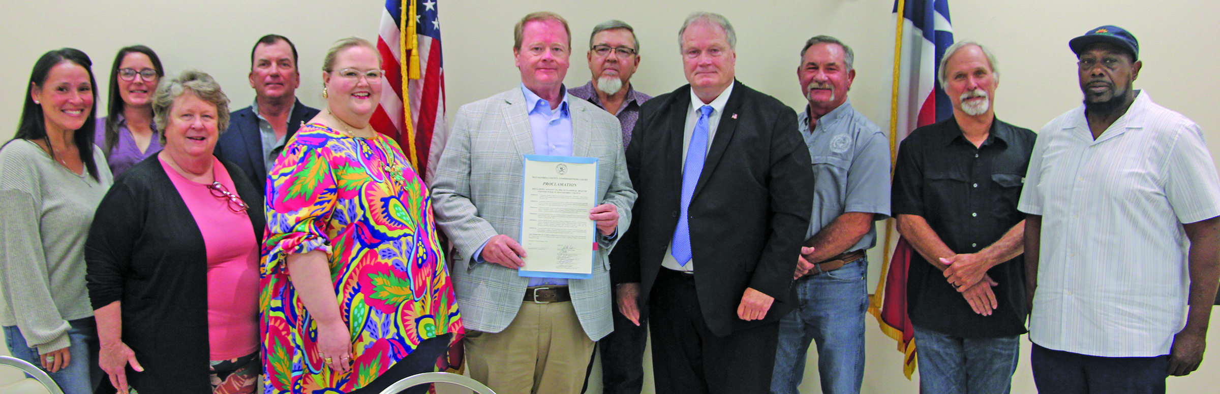 Matagorda County Commissioners Court proclaimed Aug. 2-8, 2026, as National Health Center Week in Matagorda County. Vibrance Health representatives were present for a photo with court members. Sentinel photo Mike Reddell