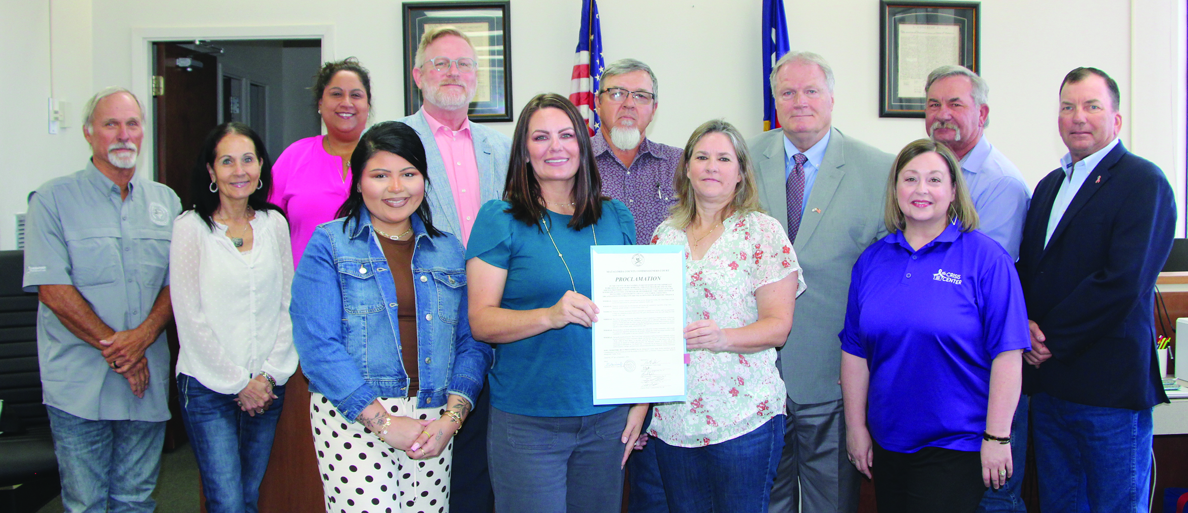 Sentinel Photo/Mike Reddell Commissioners Court proclaimed October 2026, as Domestic Violence Awareness Month in Matagorda County. The court was joined by members of the Crisis Center of Matagorda and Wharton County, which helps victims of domestic violence by offering a wide range of services.