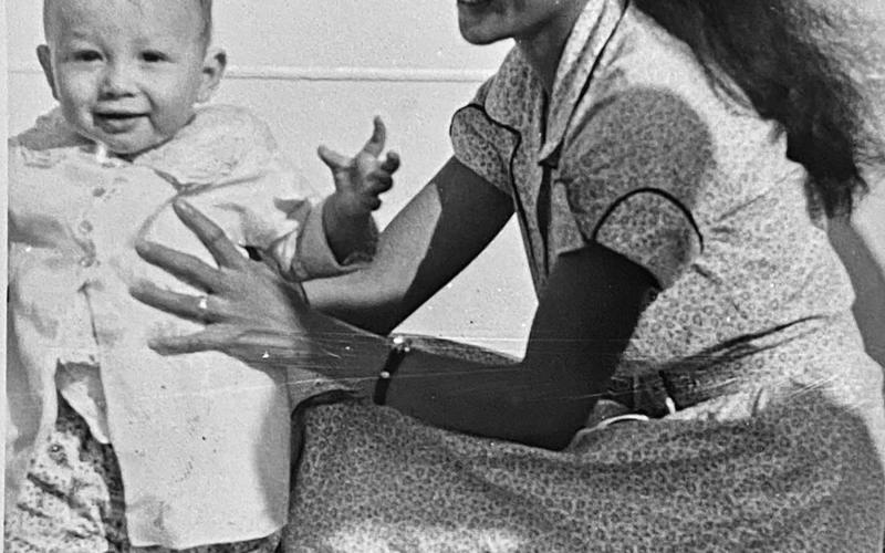 Vicky &amp; son Steven onboard ship headed to the U.S. in 1954