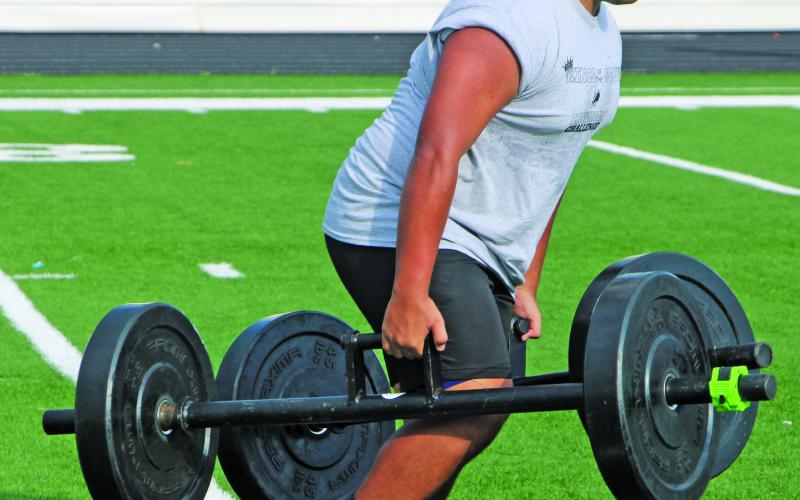 Sentinel Photo/Mike Reddell This Blackcat carries weight to different points set up on the field that’s develops overall strength.