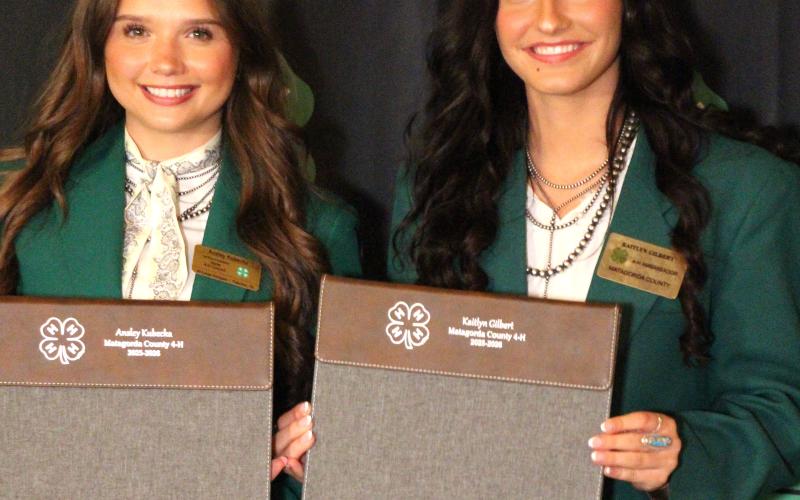 Sentinel Photo/Jessica Shepard Ansley Kubecka and Kaitlyn Gilbert were awarded $2,000 as "Matagorda County 4-H Adult Leadership Scholarship" winners during the "2026 4-H Annual Awards Banquet" July 16.