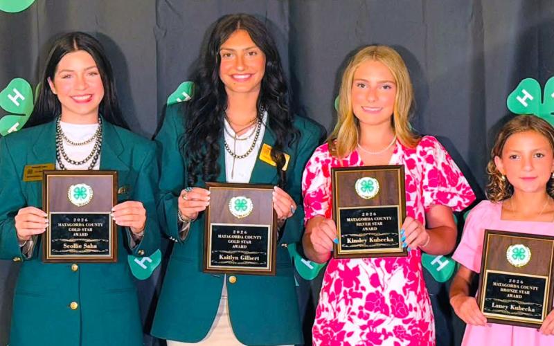 Sentinel Photo/Jessica Shepard Bronze, Silver, and Gold Star award winners were recognized at the "2026 4-H Annual Awards Banquet" on Thursday, July 16. From left are: Collin Holub, Scollie Saha, Kaitlyn Gilbert, Kinsley Kubecka, Laney Kubecka, and Keelie Holub.