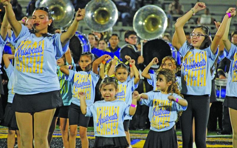 It was Lil A-Cat night at Memorial Stadium as these little ones join Bay City Aristocats during the halftime performance with the BCHS Band at the Bay City-West Orange Stark football game. For game coverage, see Page 6. Sentinel Photo/Mike Reddell