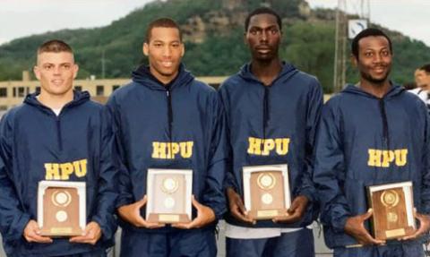 Howard Payne University photo 1997 HPU men’s 4X100 relay team (Marty Van Dyke, Wilmer Ray, JJ Davis, Sedrick Medlock)