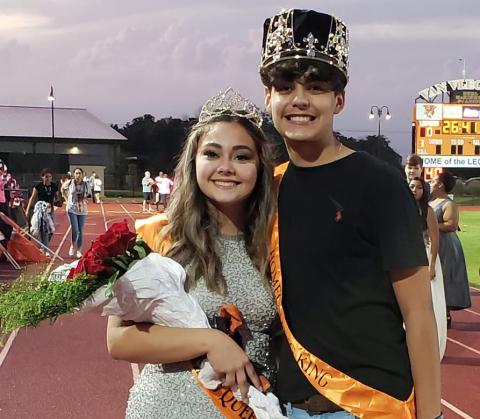 Sentinel photo/Jessica Shepard The 2021 Van Vlack Homecoming Queen and King Trista Martinez and Marcus De Larosa were crowned at the Van Vleck-Rice Consolidated game Friday, Oct. 15.