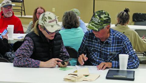 Sentinel photo/Jessica Shepard Birders work up their final species counts after a long day in the field, Monday, Dec. 20. Thirteen teams of birders cover a 15-mile diameter area for the 122nd Annual Audubon's Matagorda county Mad Island Marsh Christmas Bird Count.
