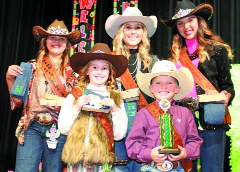 Sentinel photo/Jessica Shepard The Matagorda County Fair and Livestock Association's 2022 Fair Royalty includes Little Miss Cowgirl Analyn Sutherland, Little Mister Cowboy Tate Dodd, Junior Fair Princess Laynee Matchett, Fair Queen Karly Brown, and Fair Princess Lakyn Matchett.