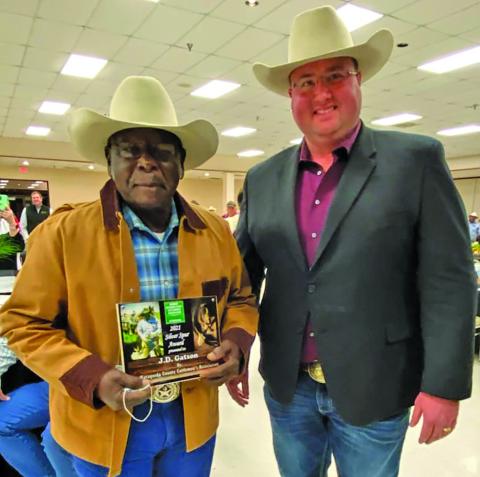 Contributed photo Silver Spur recipient J.D. Gatson, left, and Matthew Ashcraft, with Matagorda County Cattlemen’s Association. 