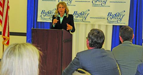 Sentinel photo/Jessica Shepard State Senator Joan Huffman (R-Houston) talks about the next legislative session and Matagorda County, which will be in her new senate district.