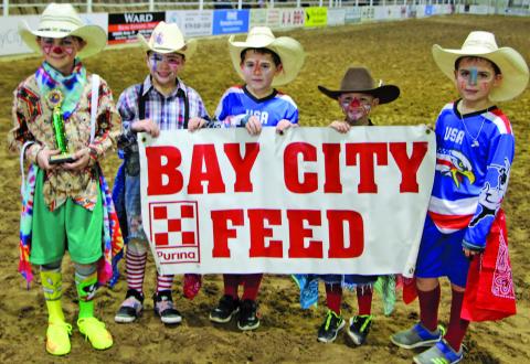 These five boys showed up in their colorful garb for this year’s MCFLA clown contest sponsored by Bay City Feed on March 4. Cole Baker, far left, was this year’s winner. He is joined by this year’s contestants, in no particular order, by Kroy Lucio, Drake and Brooks O’Connell, and Ryder Ryman. Sentinel Photo/ Mike Reddell