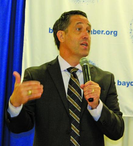 Sentinel photo/Jessica Shepard  Comptroller Glenn Hegar speaks at chamber luncheon April 21.