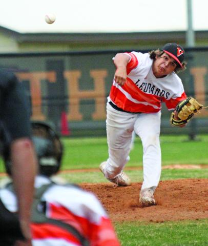 Photo/Anna Hernandez Leopard pitcher Favian Fuentes throws a strike against Hitchcock April 11. The Leps lost to Hitchcock 5-3.